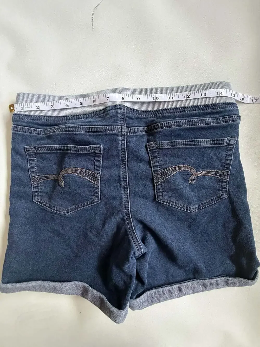 Justice Girls Size 14 Denim Pull On Shorts Drawstring Waist Dark Wash